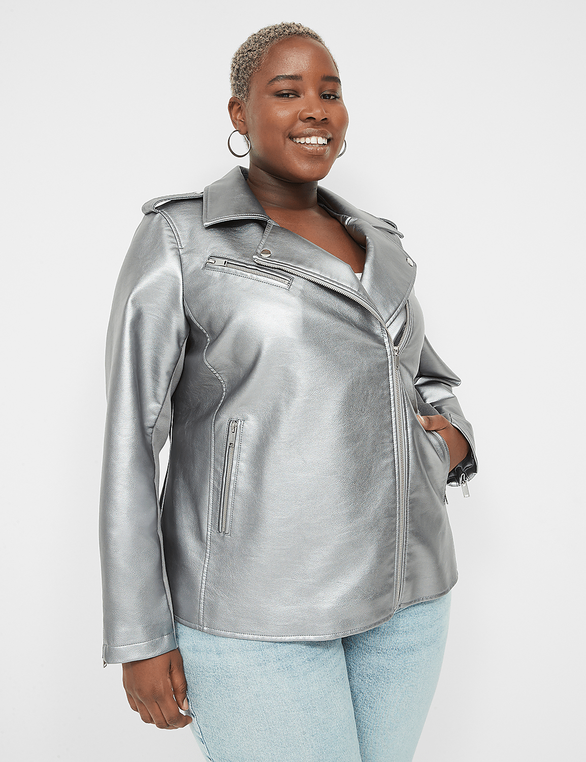 Faux-Leather Moto Jacket Product Image 3