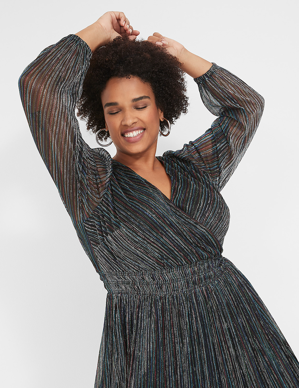 Lurex Blouson-Sleeve Crinkle Knit Dress Product Image 3