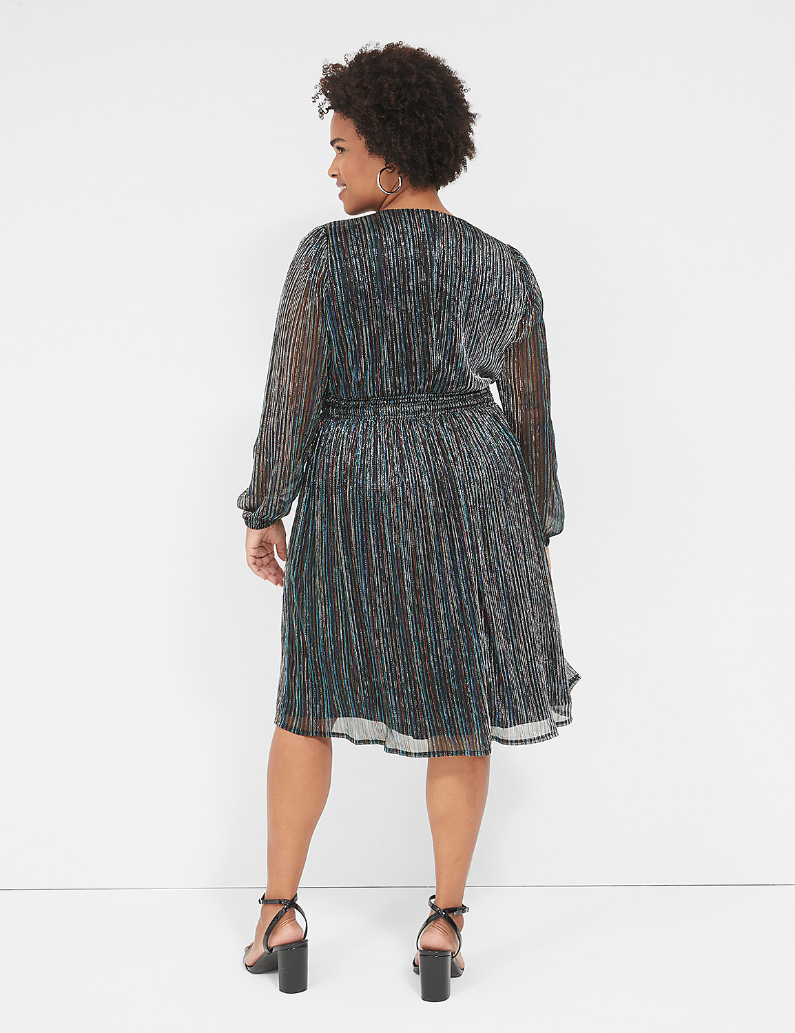 Lurex Blouson-Sleeve Crinkle Knit Dress Product Image 2