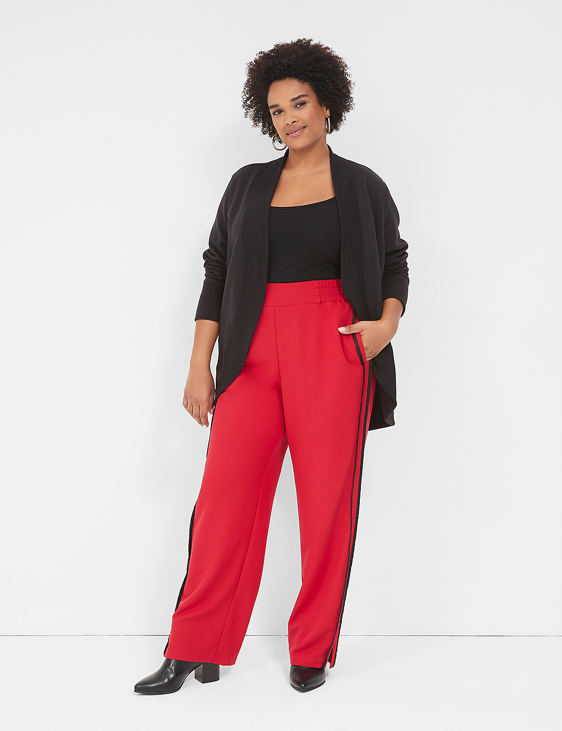 Pull-On Straight Pant With Contrast Seam Detail & Slit Product Image 3