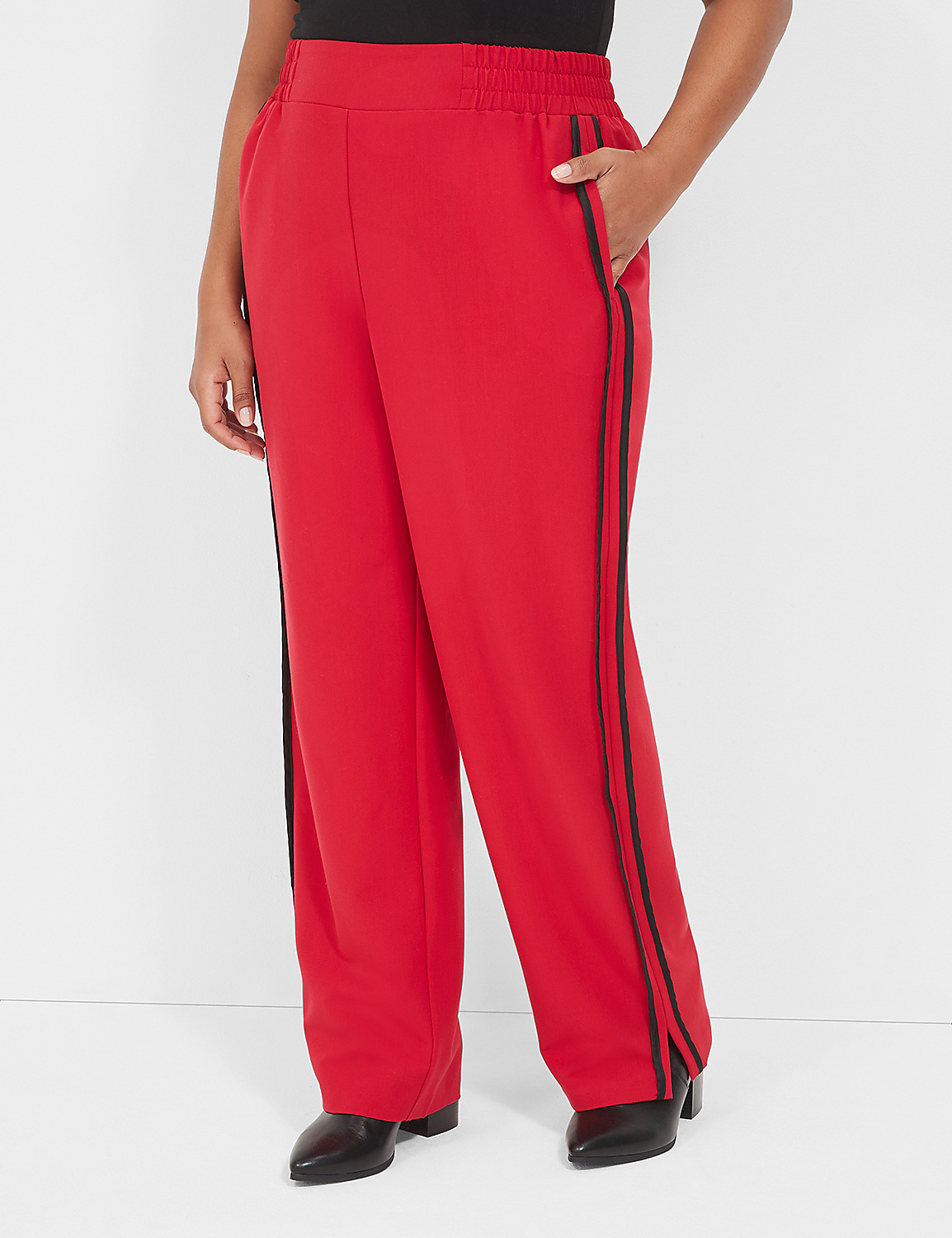 Pull-On Straight Pant With Contrast Seam Detail & Slit Product Image 4