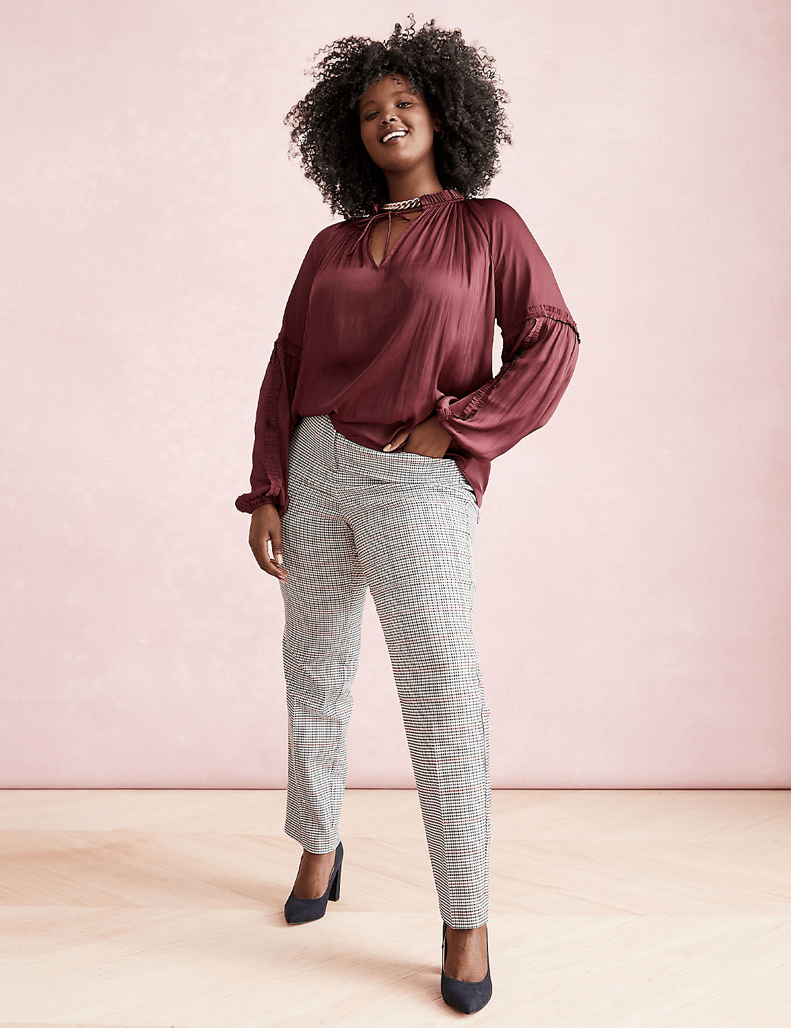 Classic Long Sleeve Ruffle Split Ne | LaneBryant