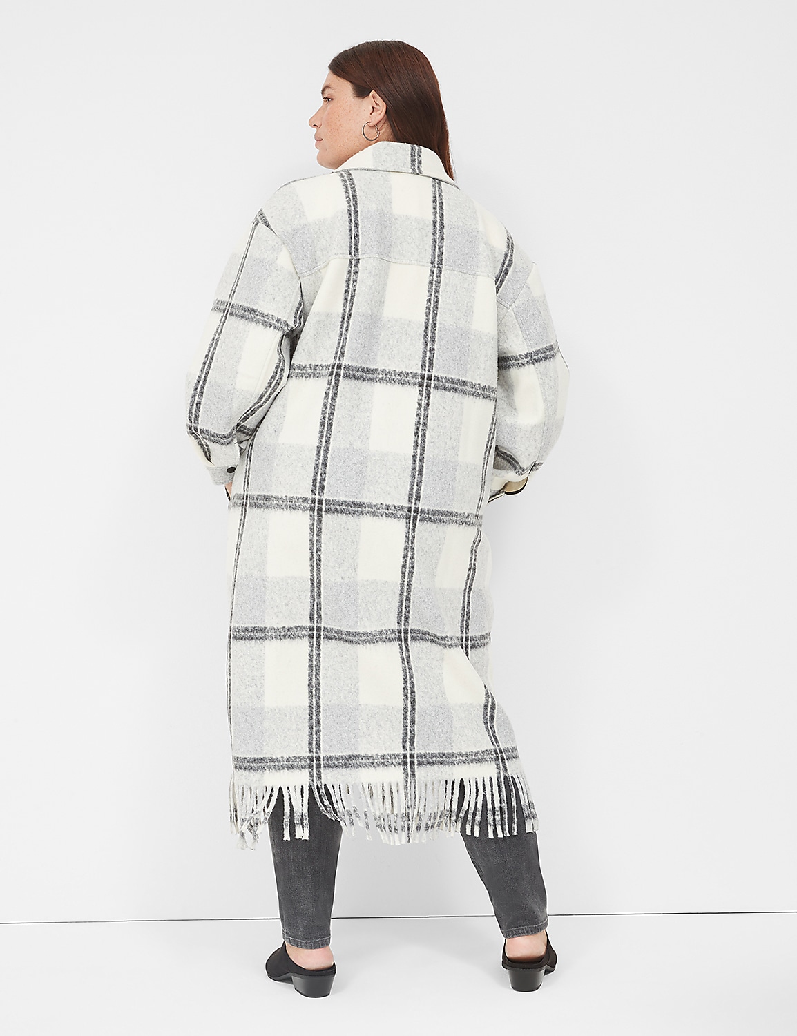 Fringe-Trim Long Shacket | LaneBryant