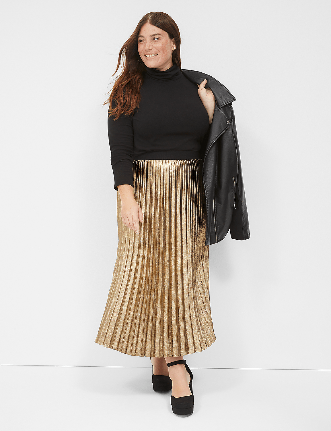 Metallic Pleated Midi Skirt Product Image 3