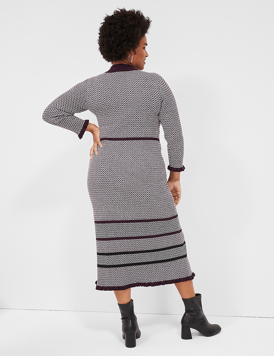 3/4-Sleeve Mock-Neck Stripe Detail Sweater Midi Dress Product Image 2