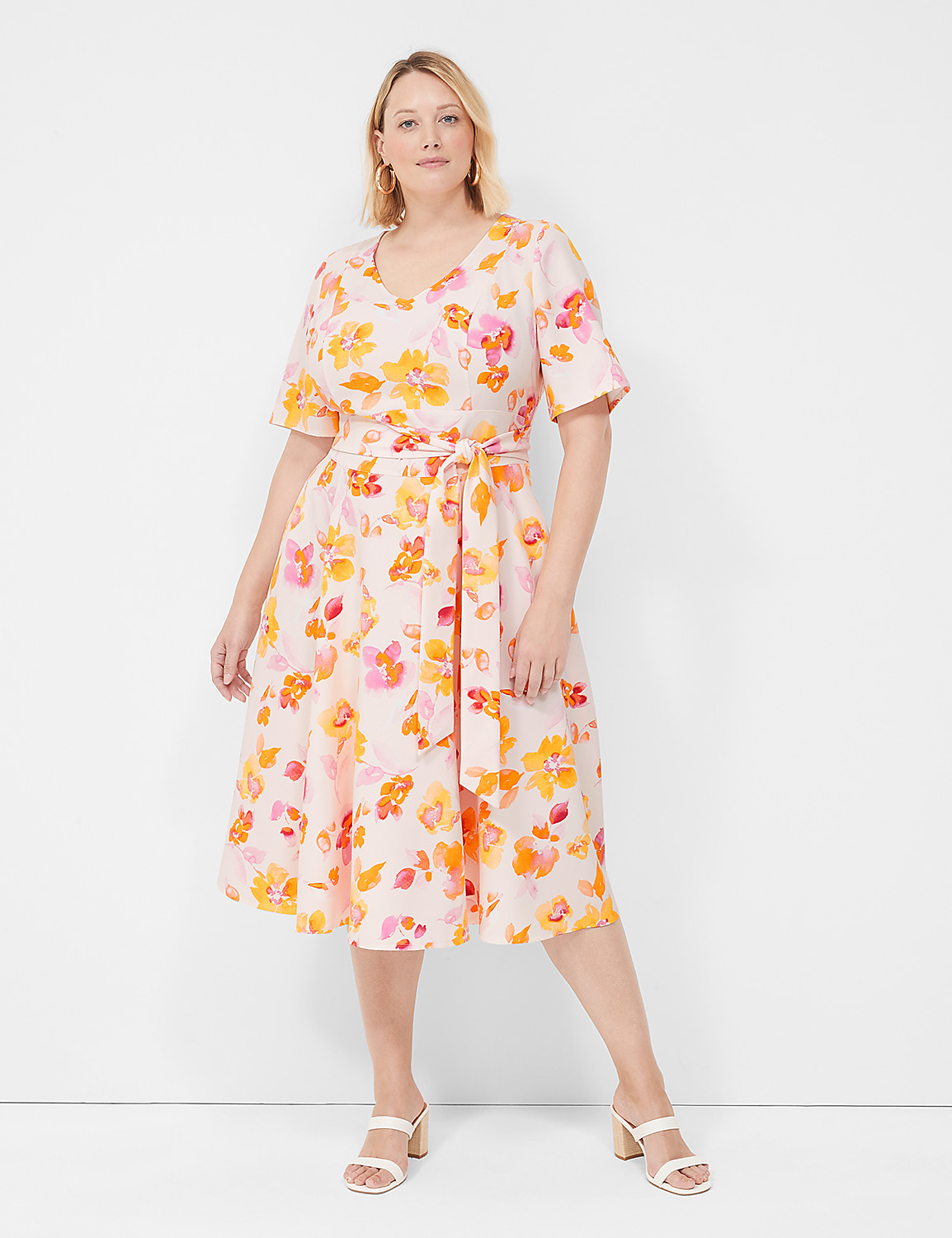 Lena V-Neck Level-Hem Midi Dress Product Image 1