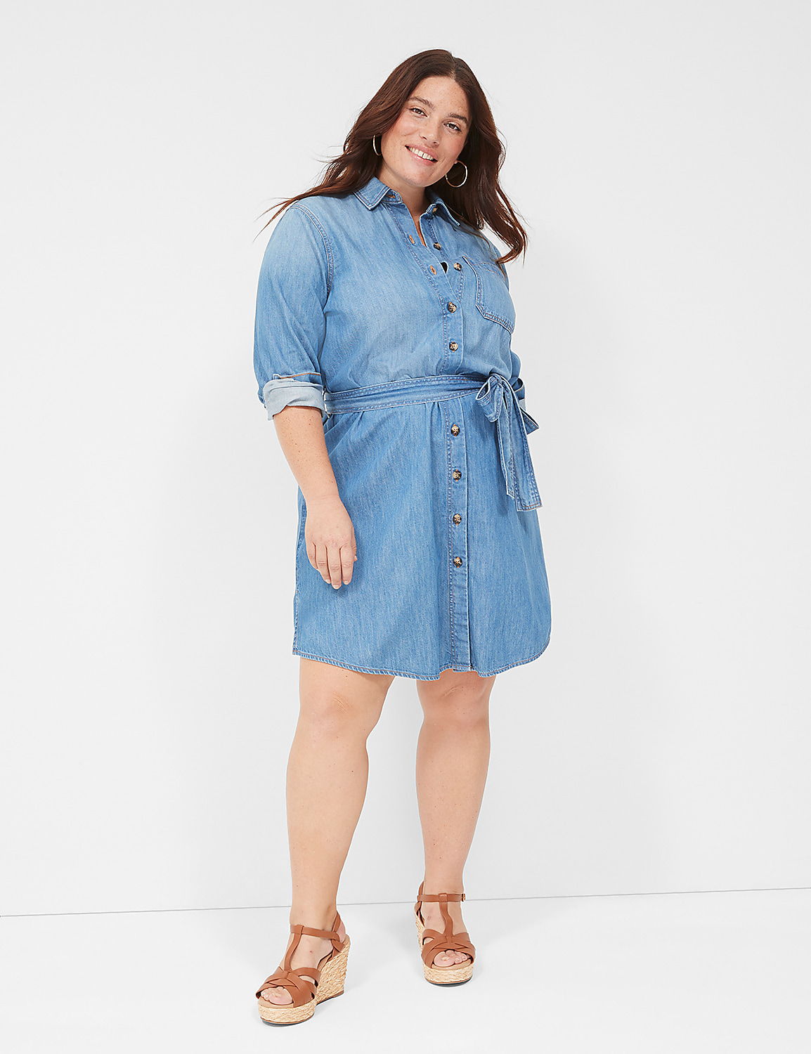 lane bryant denim dress SL TUCK SHOULDER TEIRED SHIRTDRESS