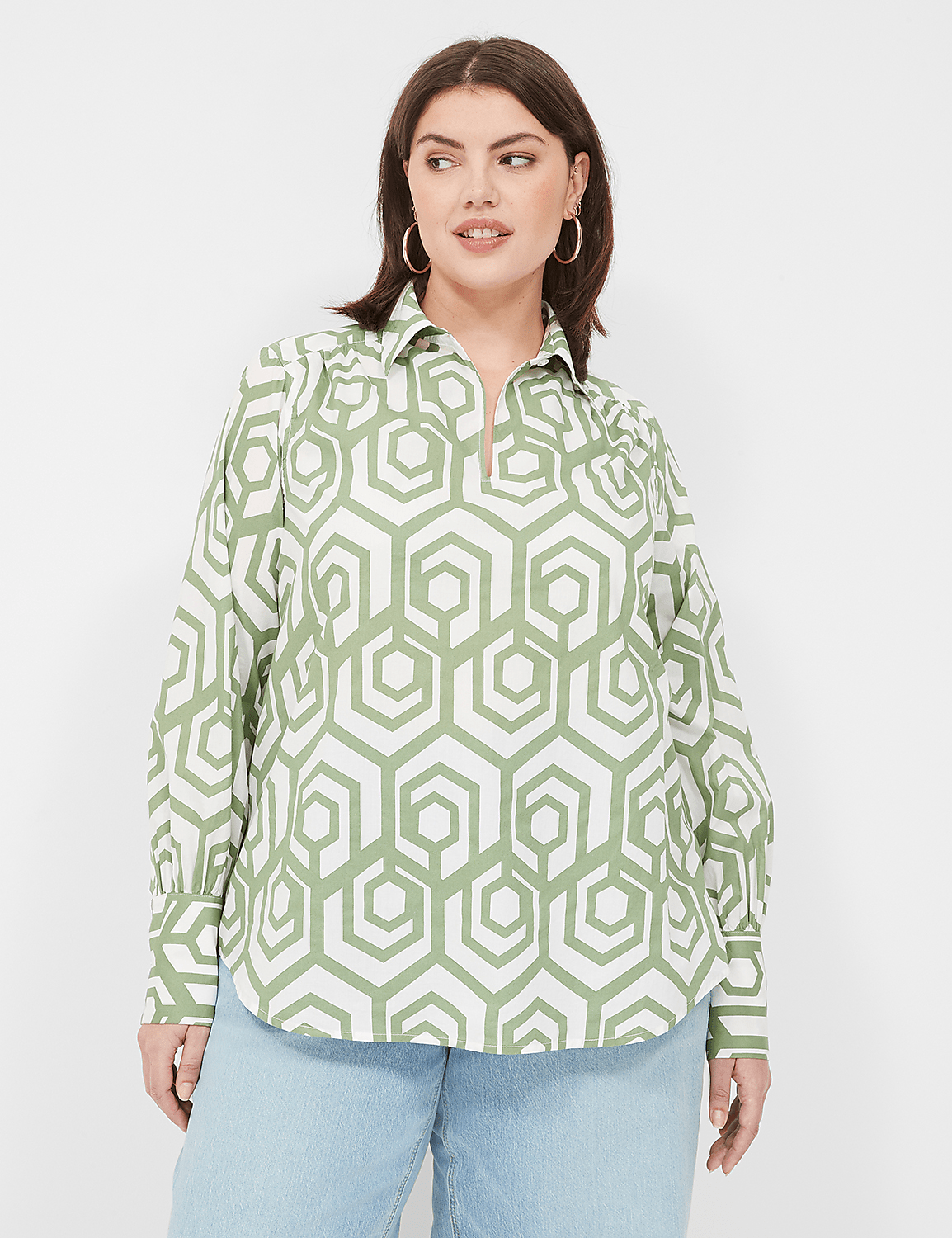 Long-Sleeve Collar Popover Shirt Product Image 1