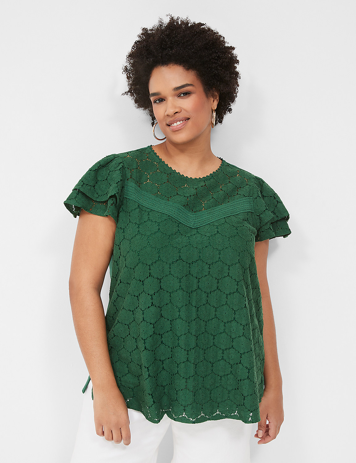 Flutter-Sleeve Crew-Neck Blouse Product Image 1