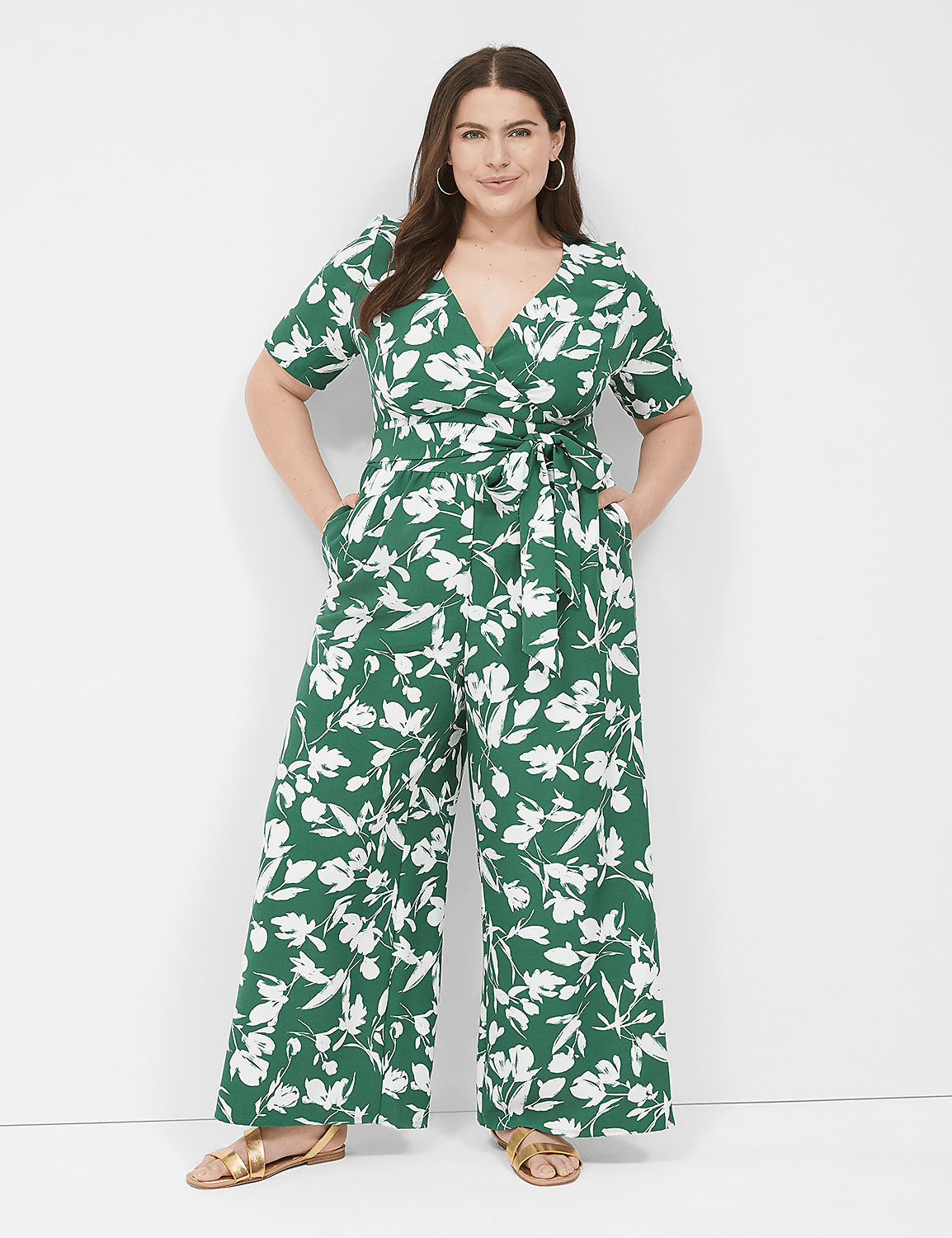 Lena Short-Sleeve Surplice Jumpsuit Product Image 1