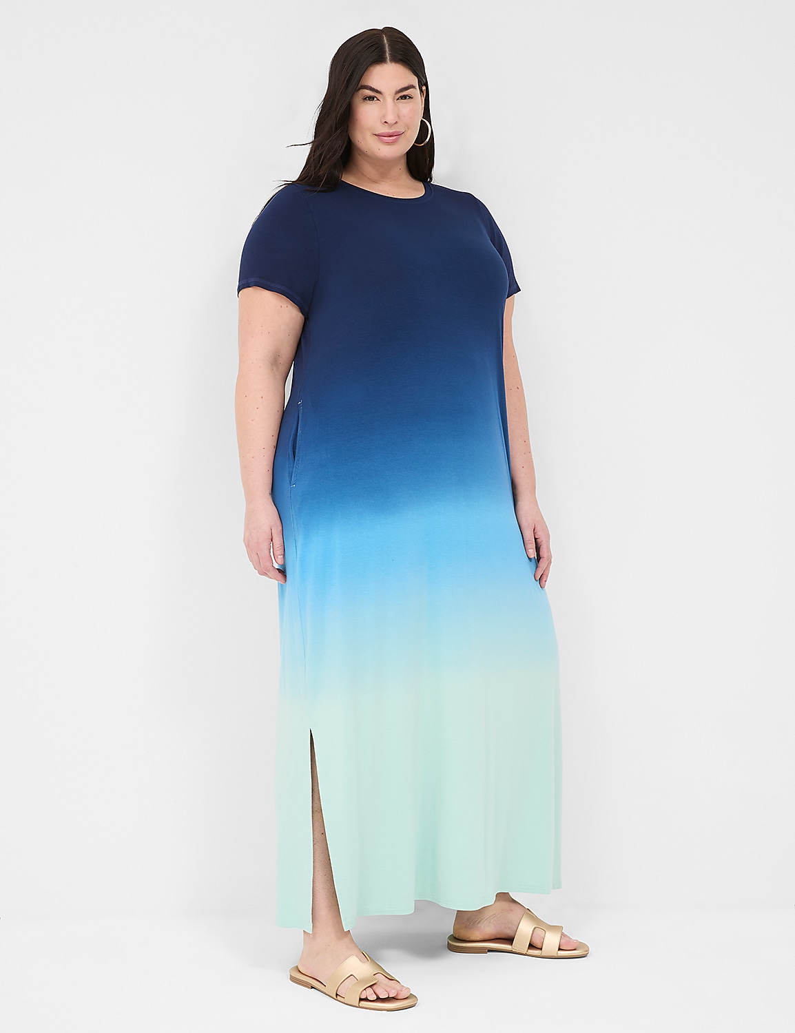 Short-Sleeve Side-Slit Tie Dye Maxi Dress Product Image 1