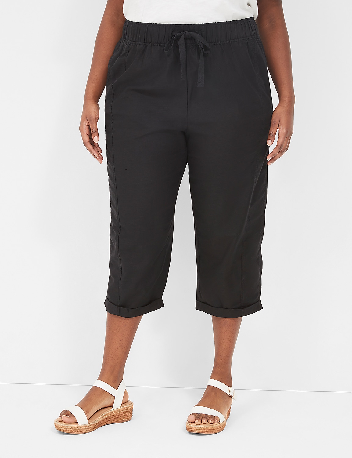 Slub Pull-On Crop Pant Product Image 1