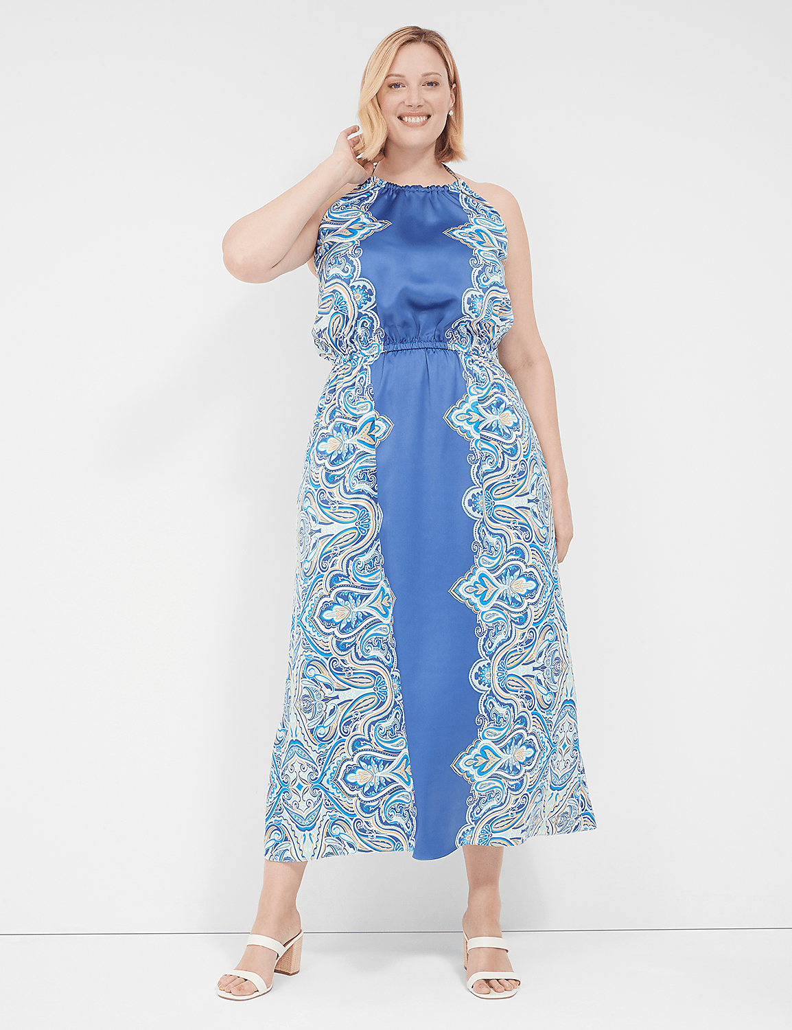 Satin Halter-Neck Maxi Dress Product Image 1