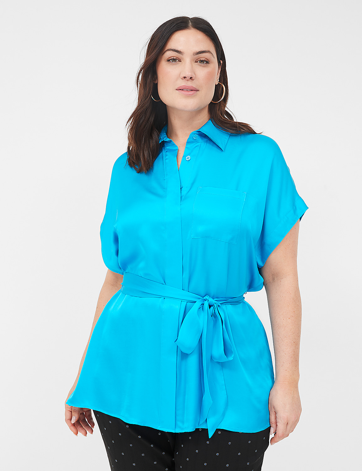 Relaxed Satin Dolman-Sleeve Button-Front Tunic Product Image 1
