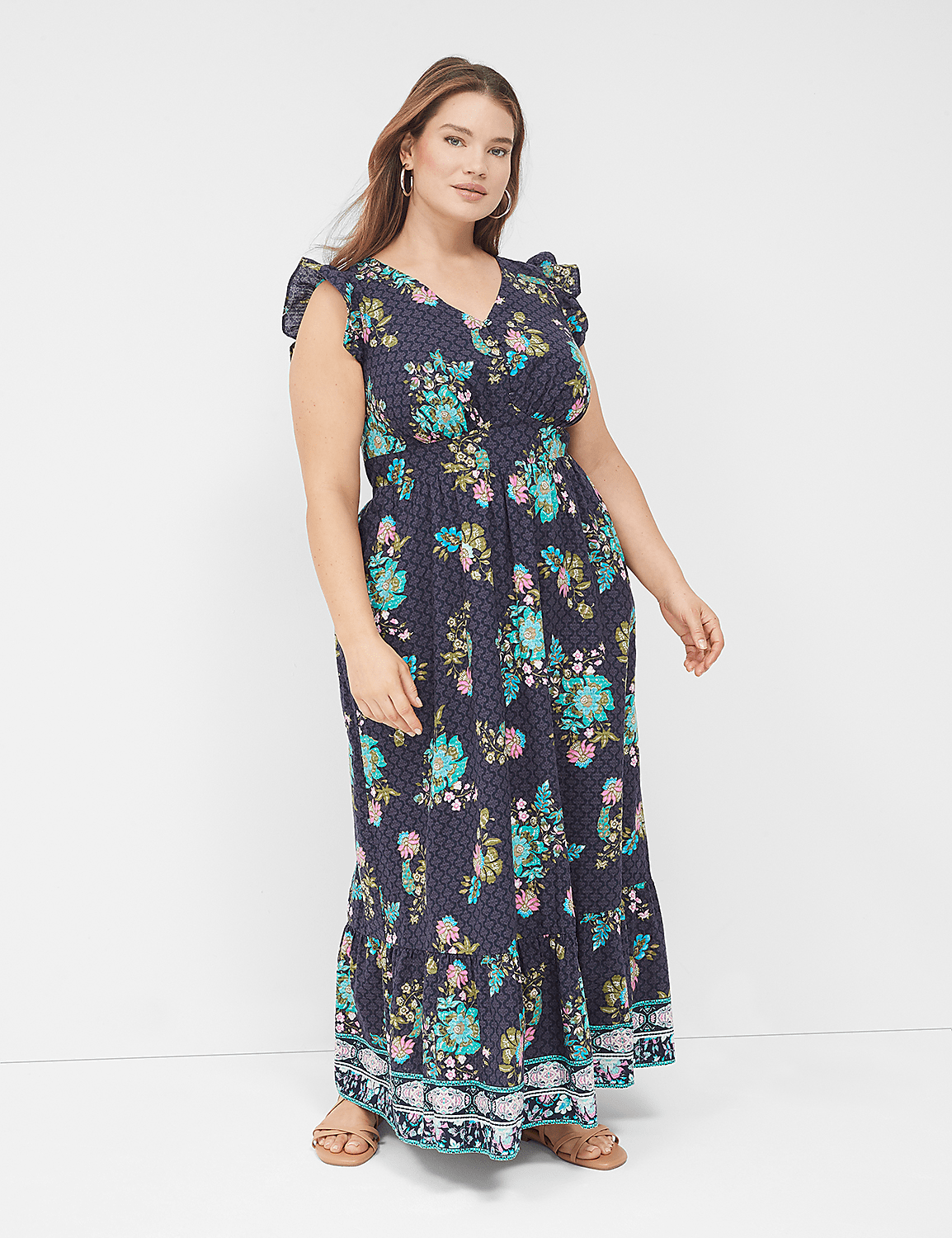 Flutter-Sleeve Button-Front Maxi Dress Product Image 1