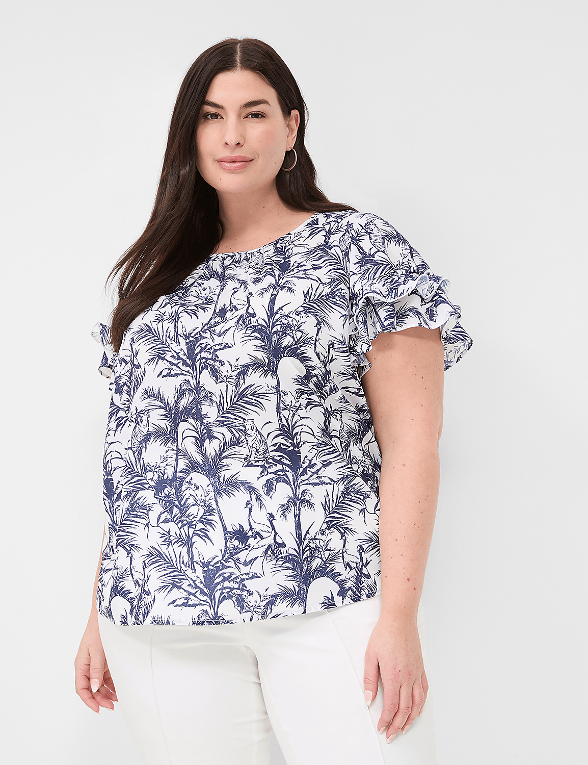 Flutter-Sleeve Crew-Neck Top Product Image 1