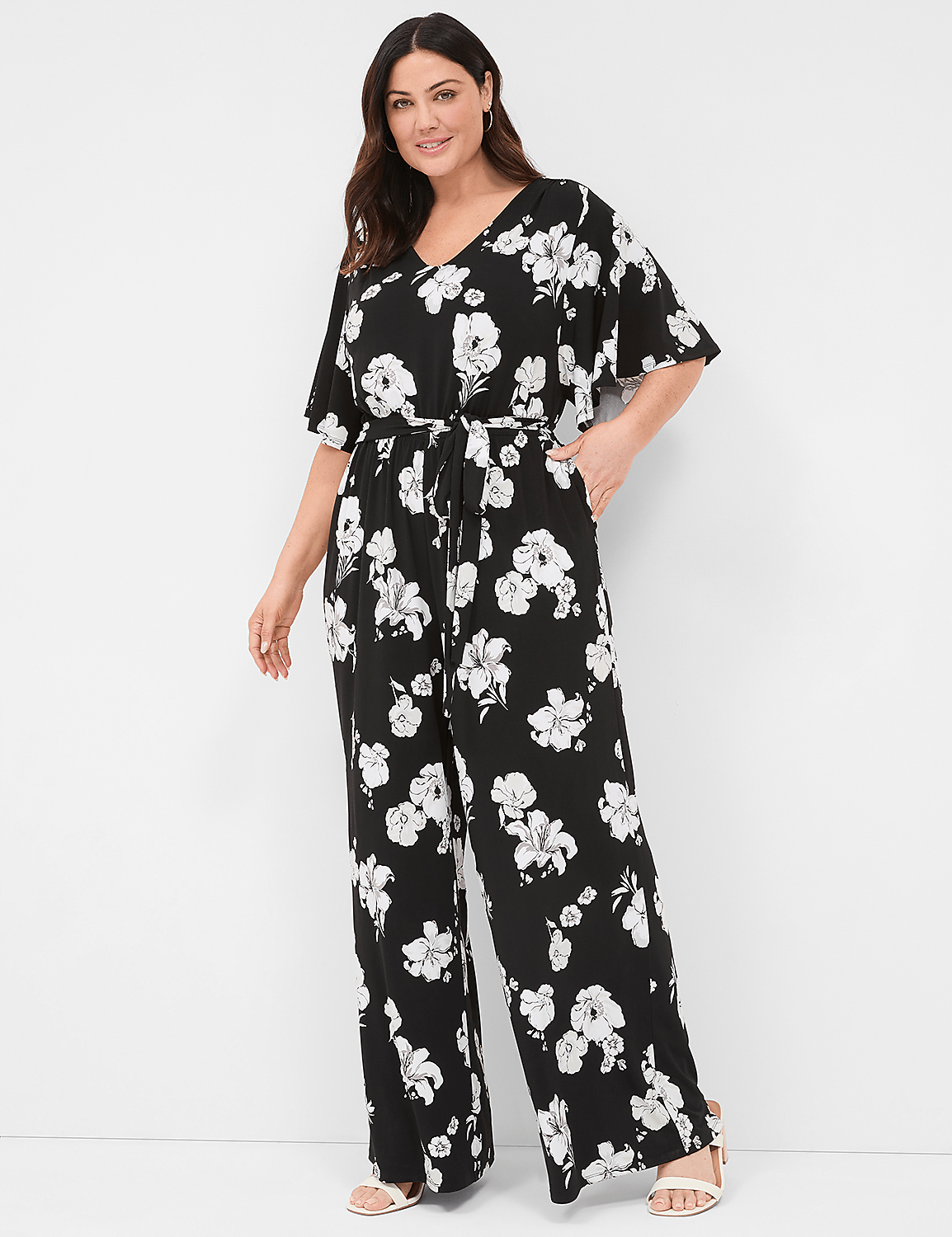 Flutter-Sleeve Wide Leg Jersey Jumpsuit Product Image 1