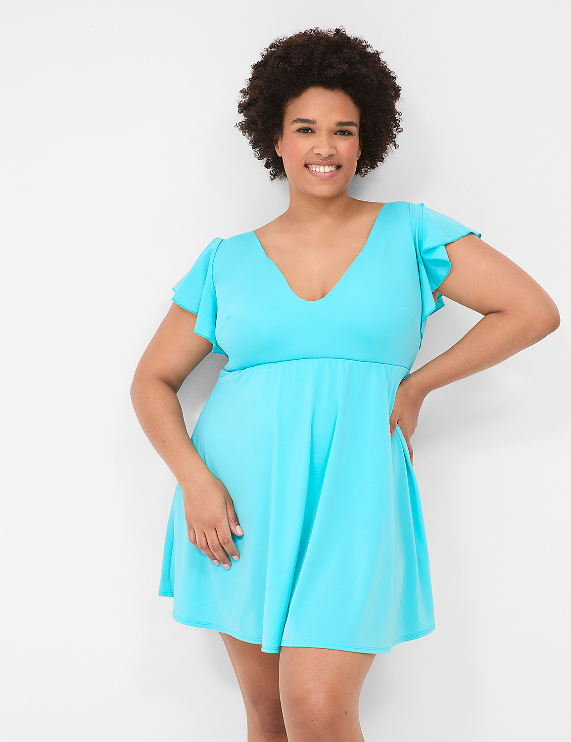 No-Wire Flutter-Sleeve Swim Dress Product Image 1