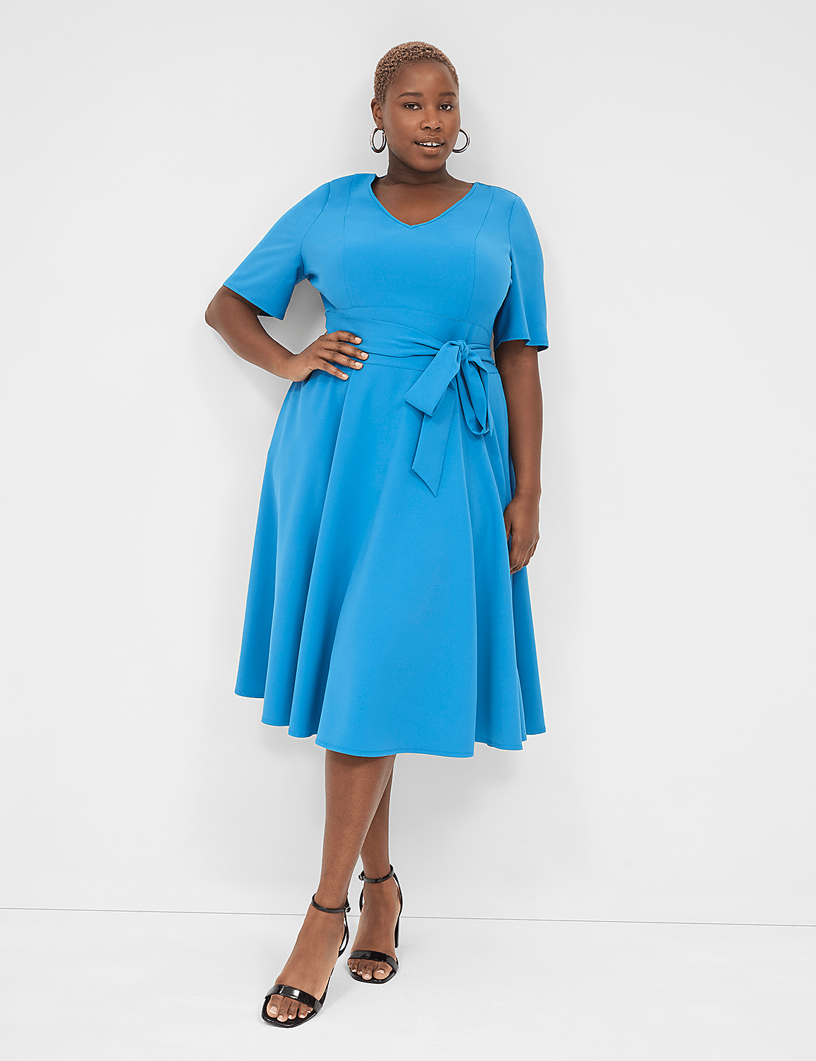 Lena Perfect Sleeve Level-Hem Midi Dress Product Image 1