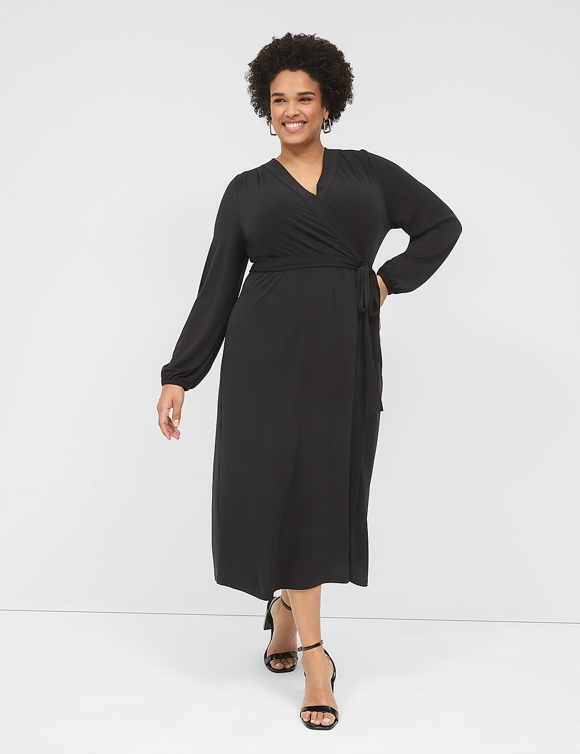 Long-Sleeve Faux-Wrap Jersey Midi Dress Product Image 1