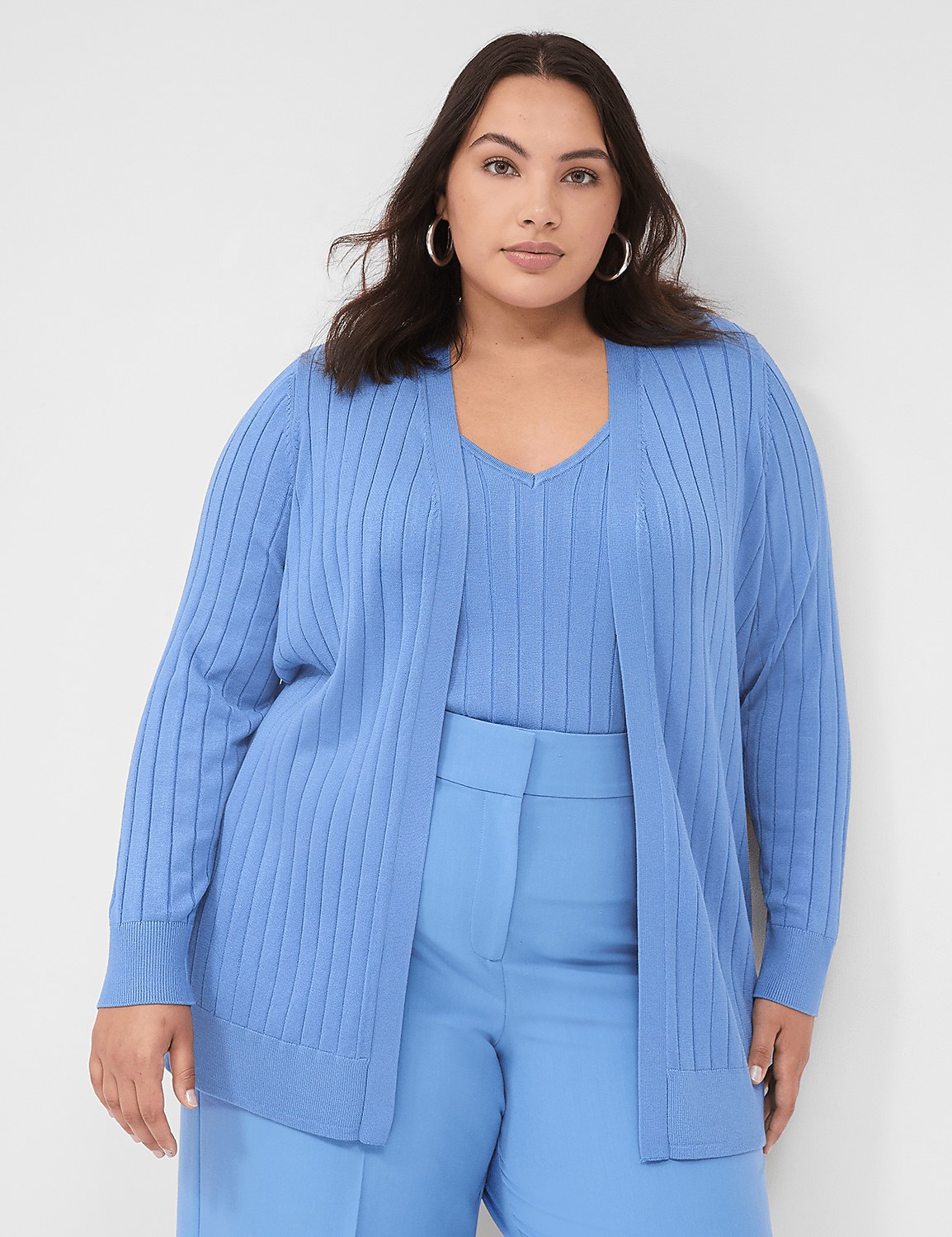 Modern Open-Front Ribbed Cardigan Product Image 1