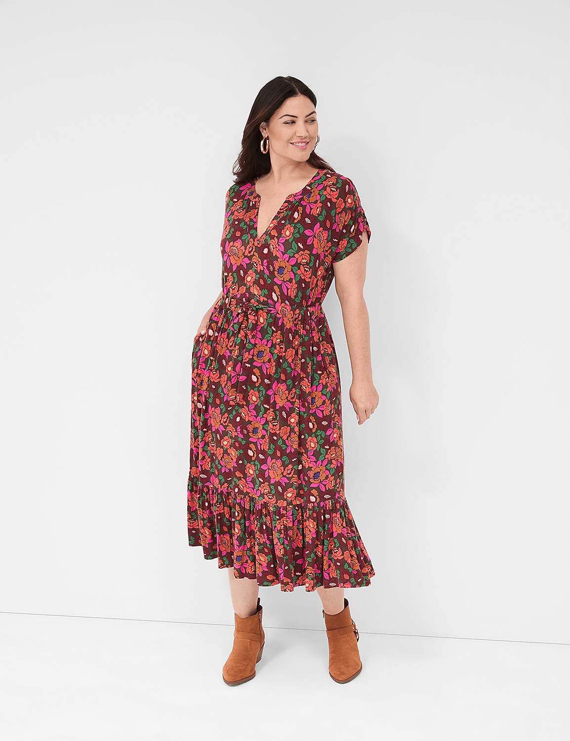 Shirred-Shoulder Tie-Waist Jersey Midi Dress Product Image 1