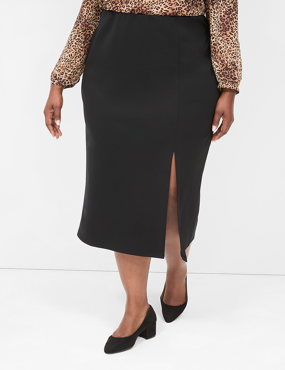 Ponte Front-Slit Column Midi Skirt Product Image 1