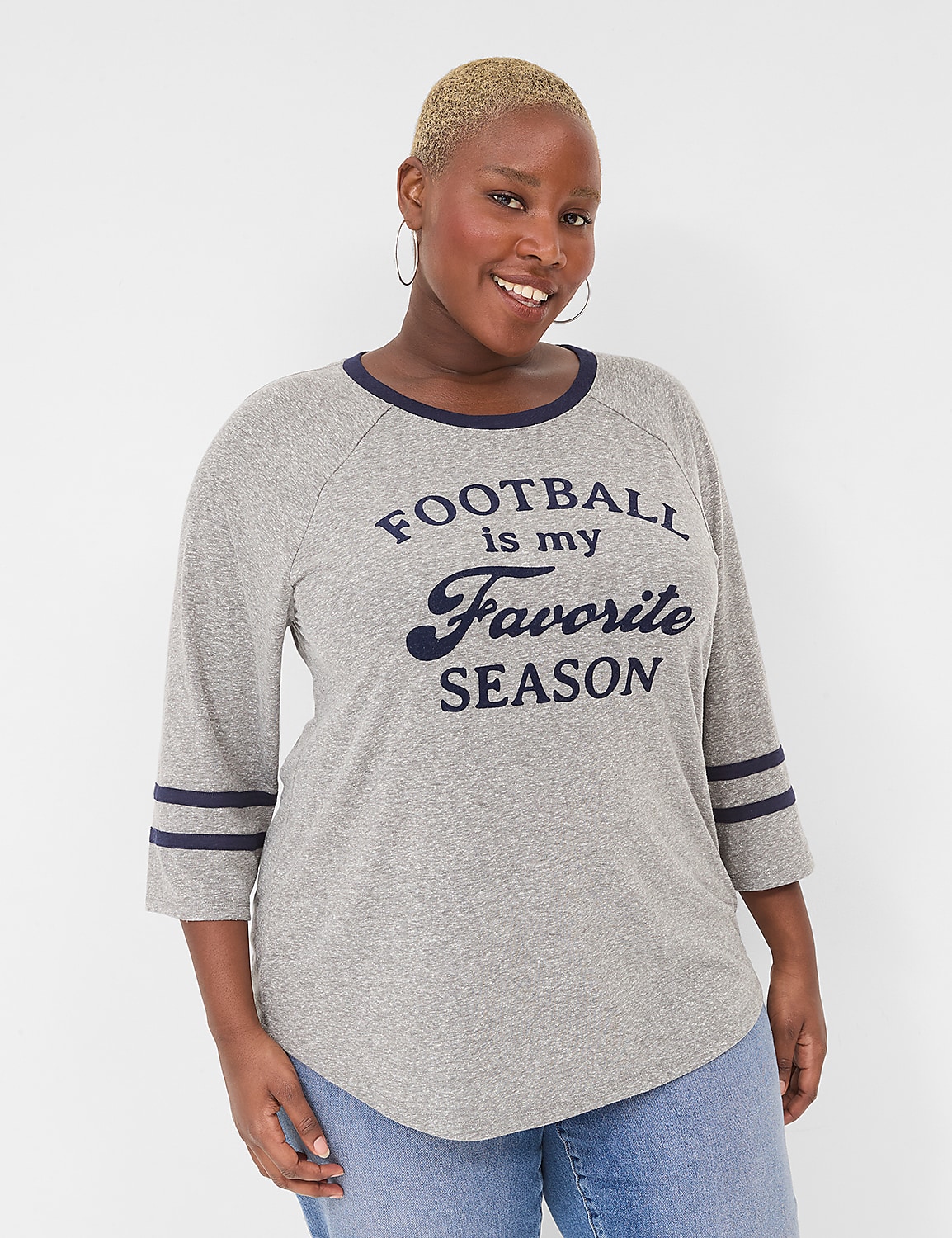3/4 Sleeve Raglan Crew Neck Top Gra | LaneBryant