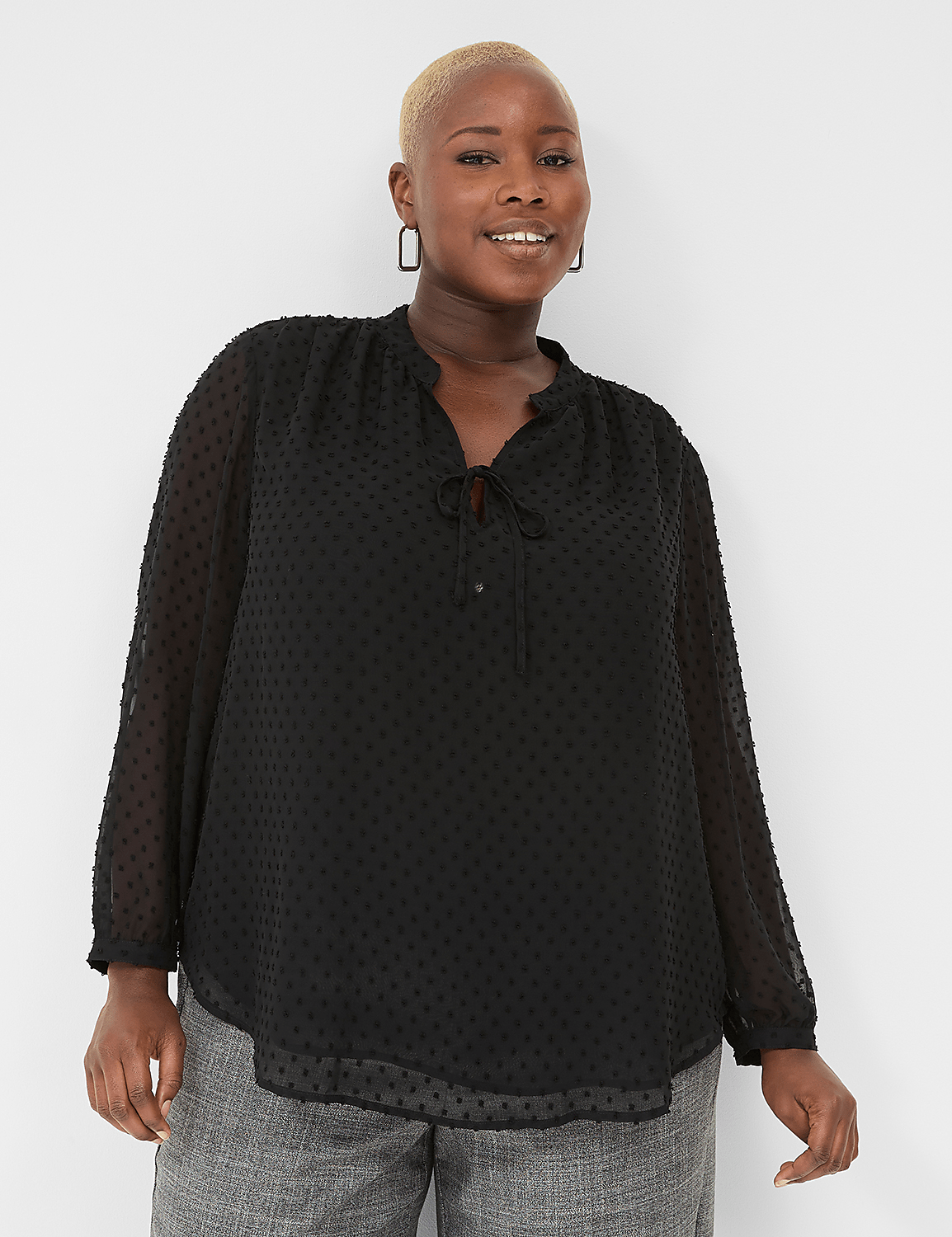 Clip Dot Split-Neck Popover Blouse Product Image 1