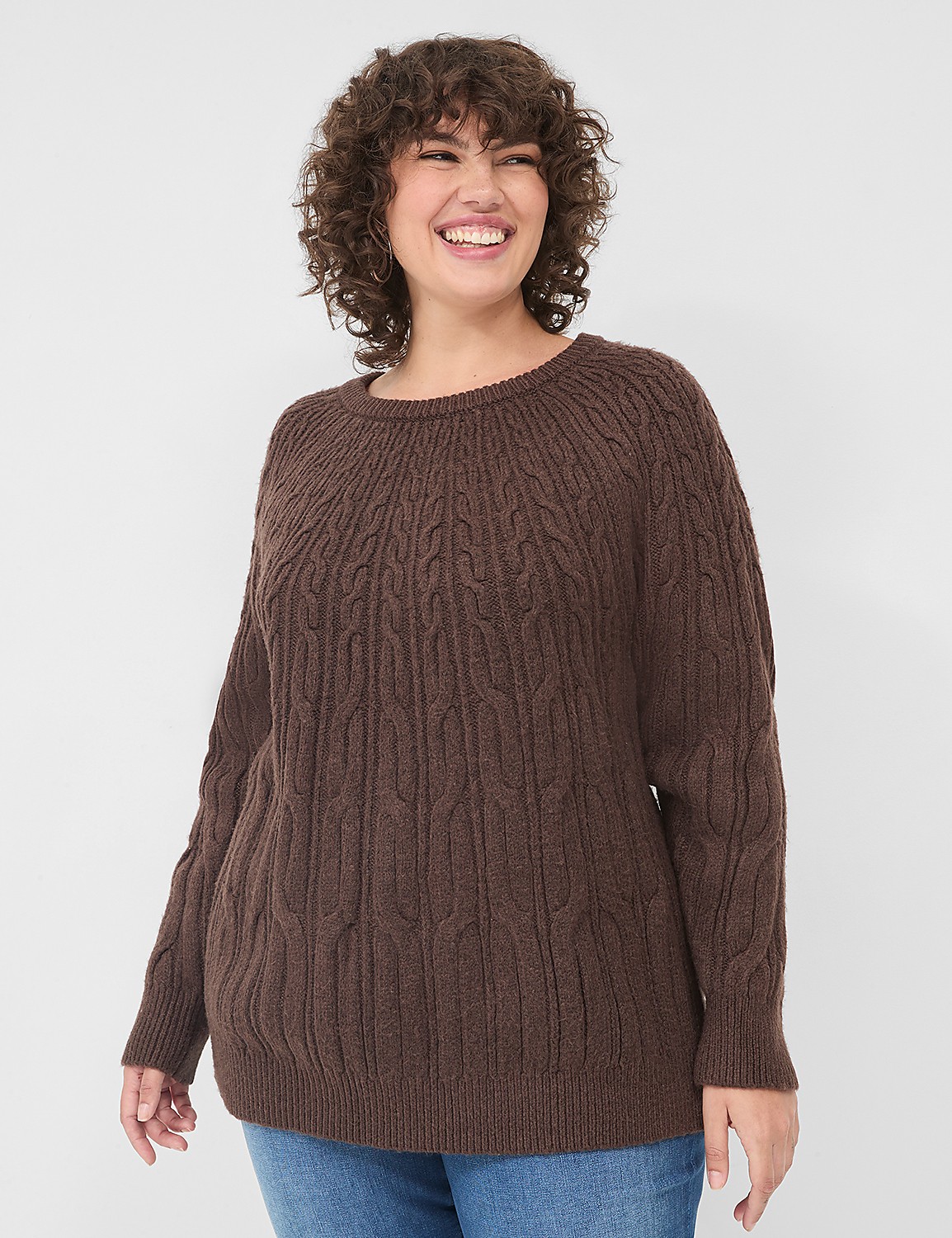 Crew-Neck Cable Knit Sweater Product Image 1