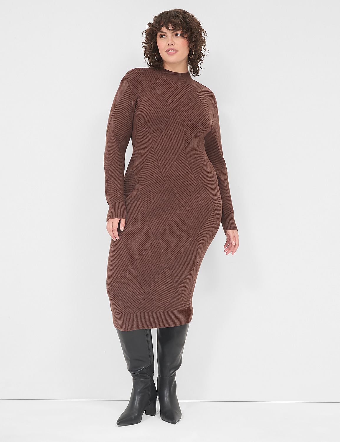 Turtleneck Diamond-Knit Sweater Dress Product Image 1