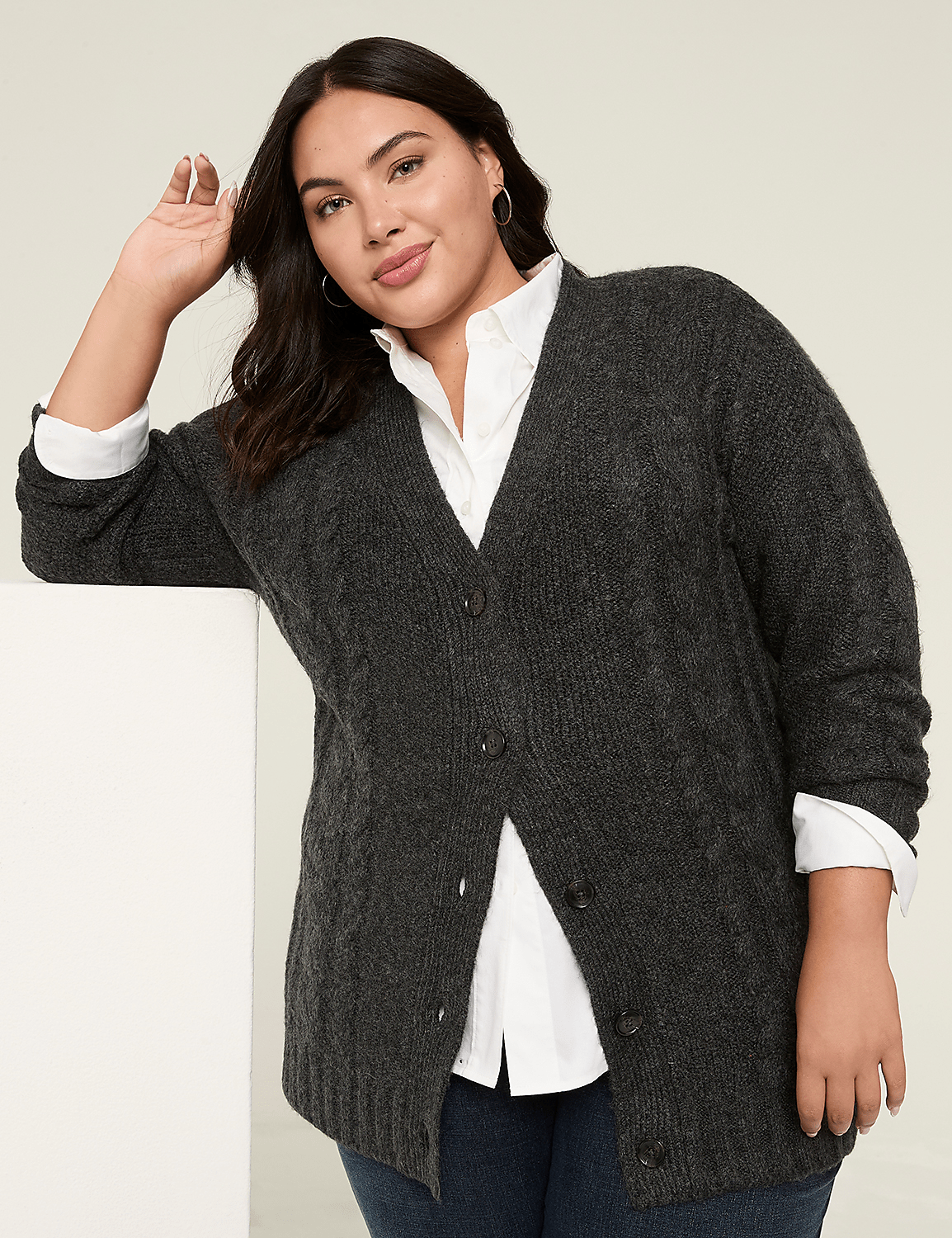 Button-Front Cable Knit Cardigan Product Image 1