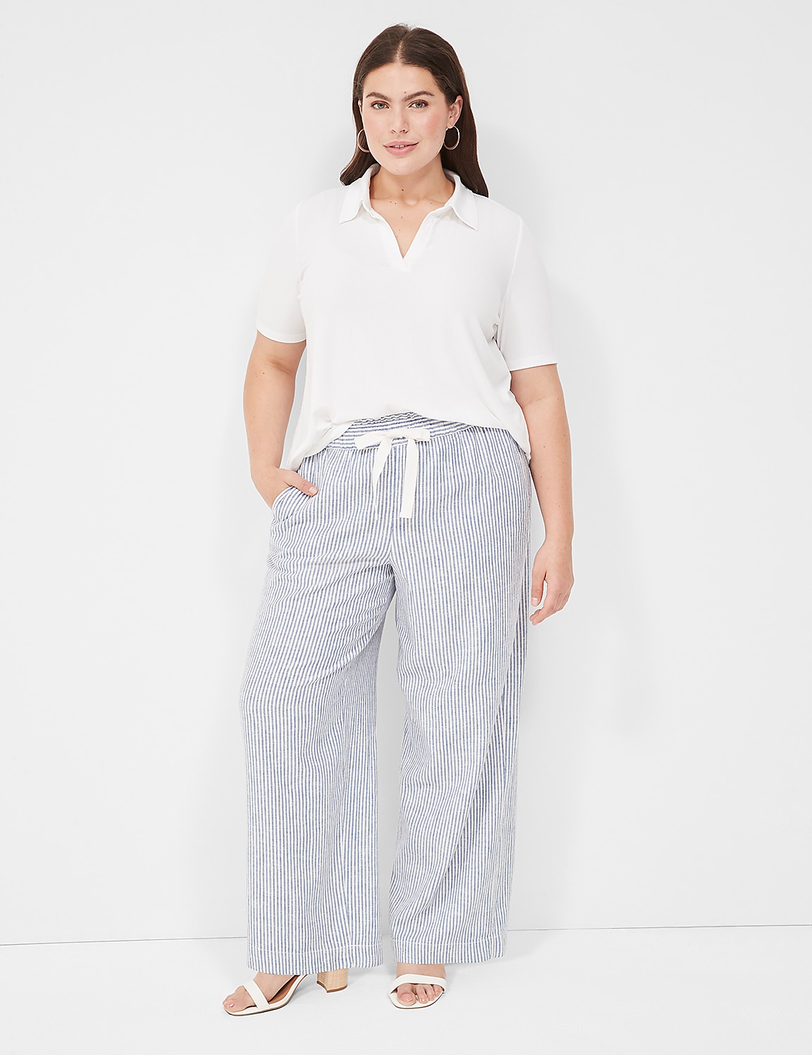 Elbow-Sleeve Split-Neck Swing Polo Top Product Image 3
