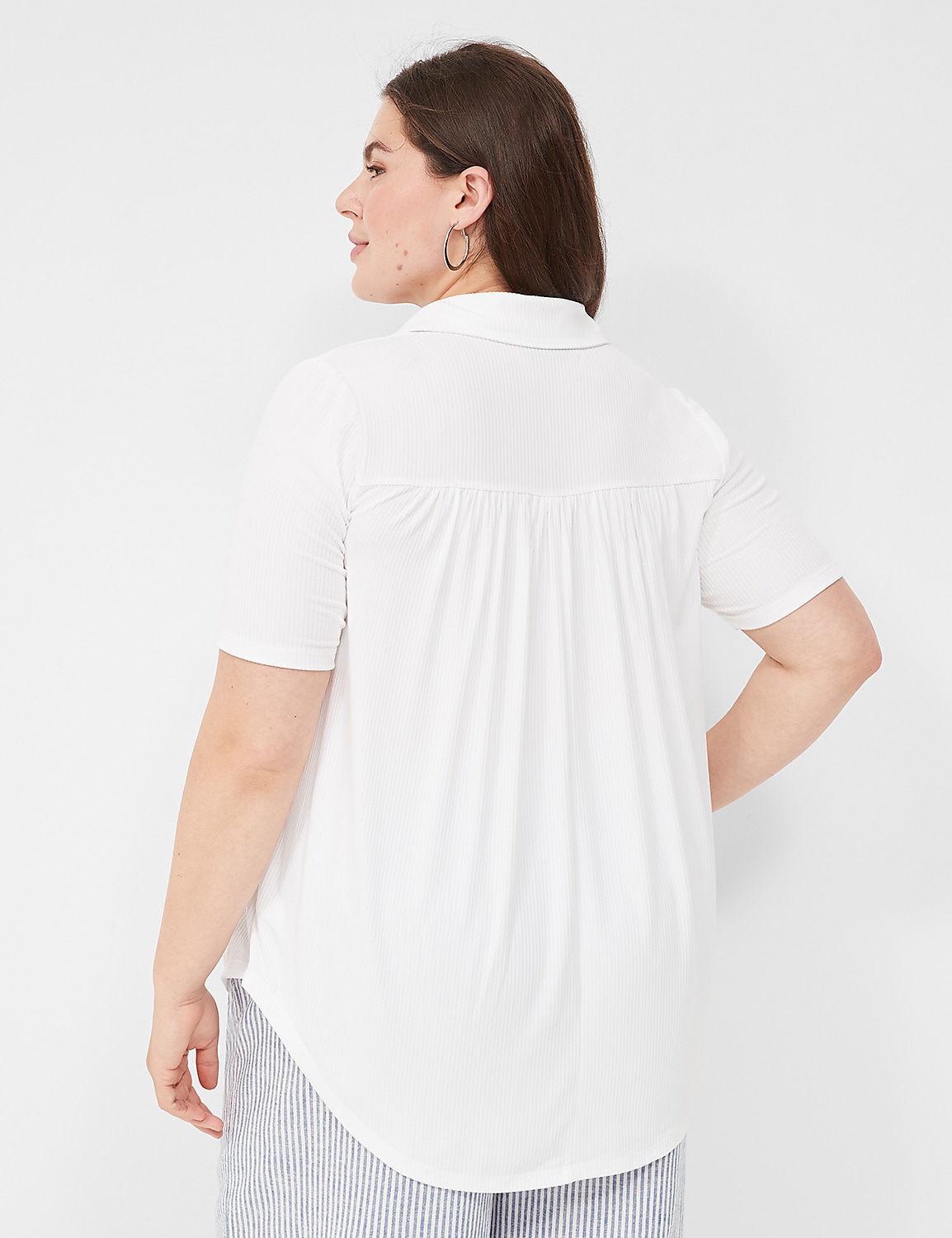Elbow-Sleeve Split-Neck Swing Polo Top Product Image 2