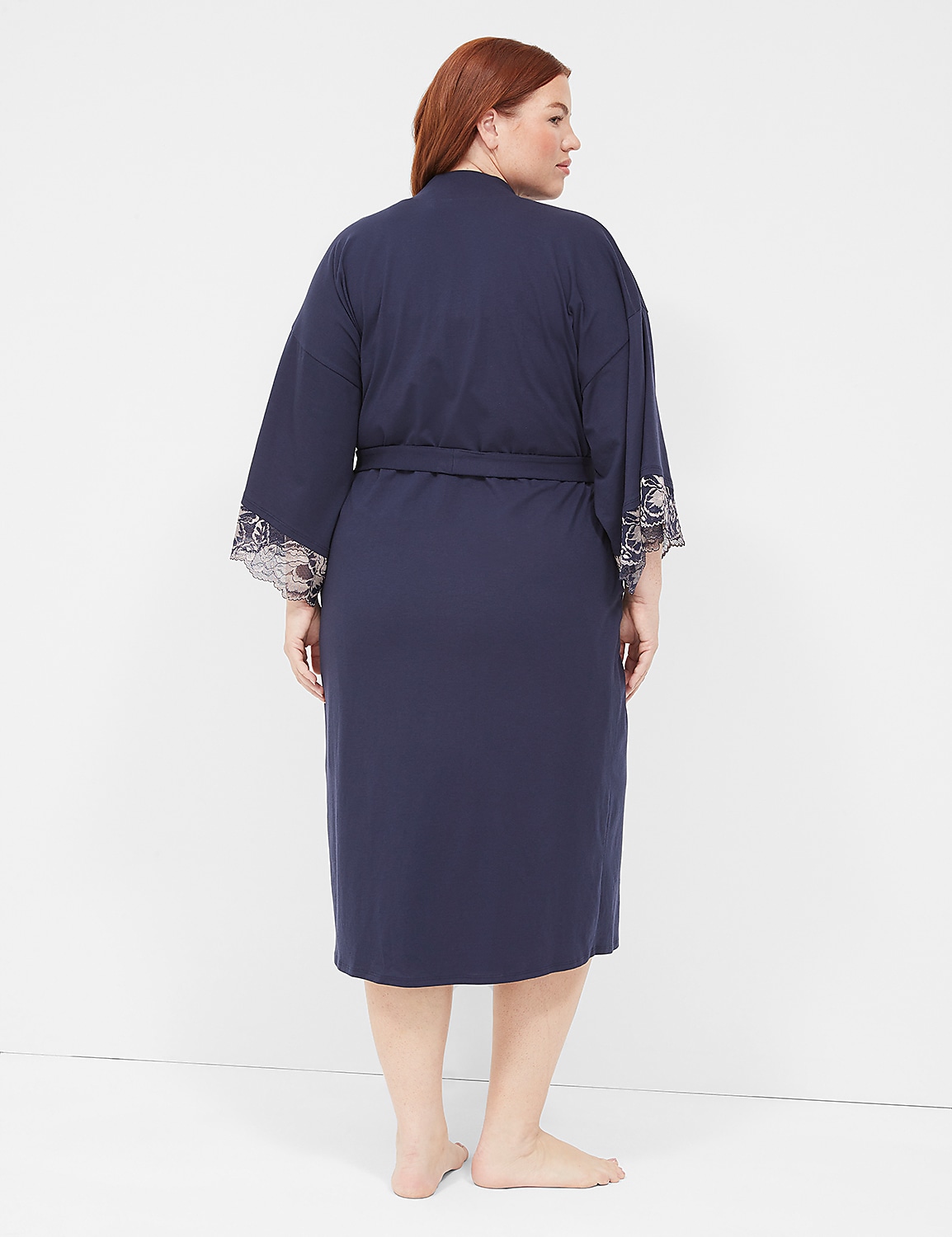 Comfy Cotton Lace-Trim Midi Robe | LaneBryant