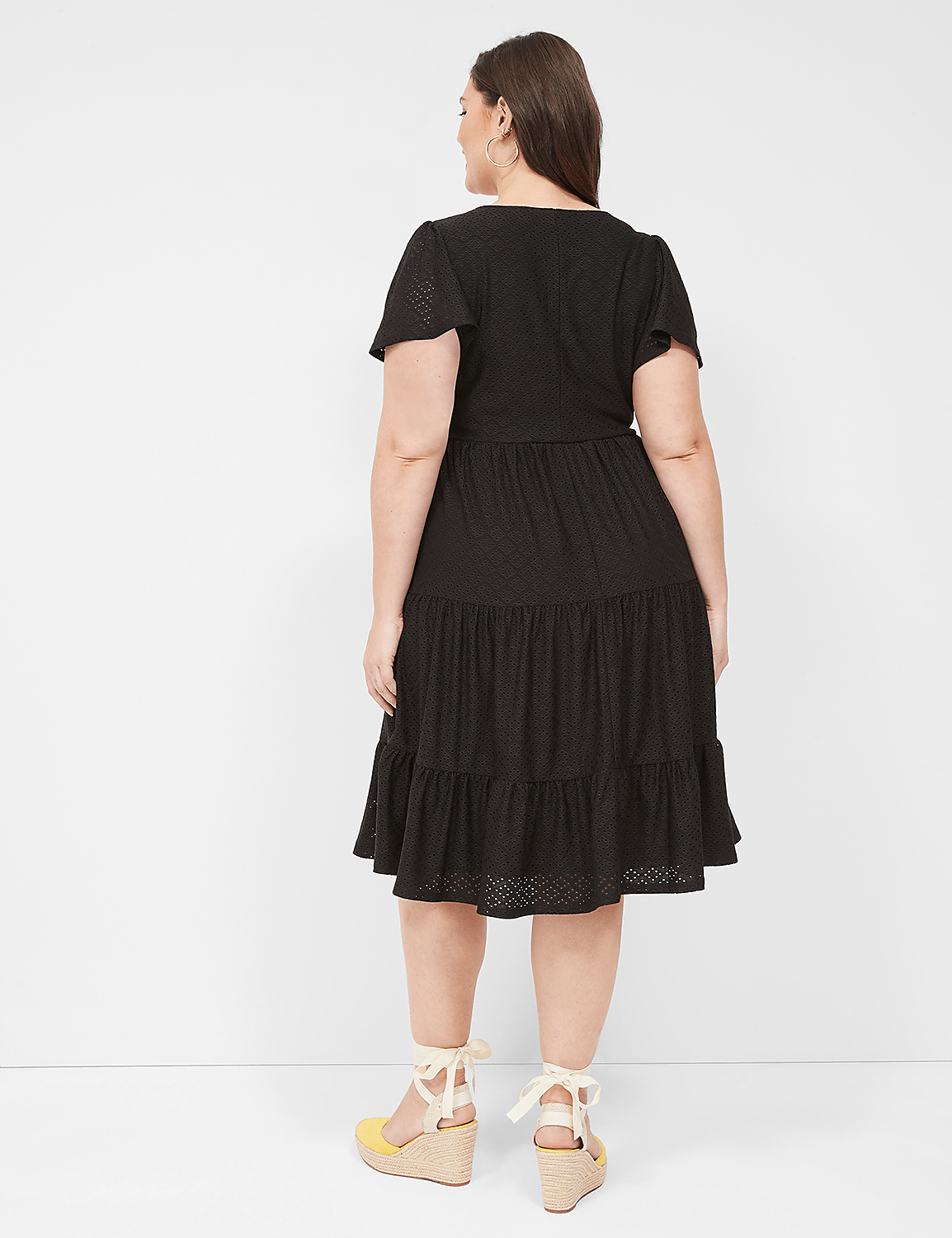 Split Crew-Neck Tiered Knit Eyelet Dress Product Image 2