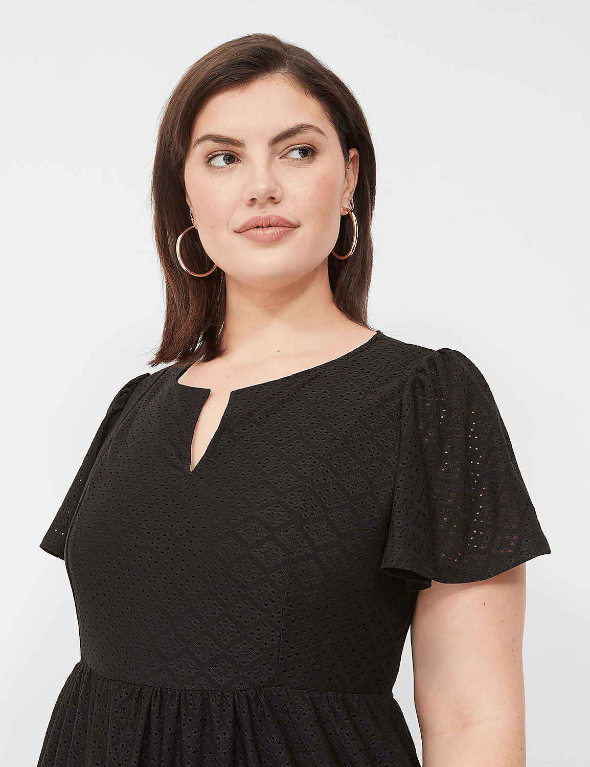 Split Crew-Neck Tiered Knit Eyelet Dress Product Image 3