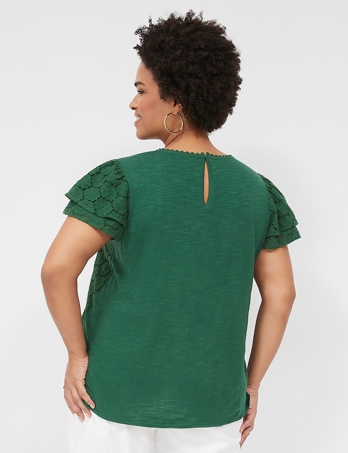 Flutter-Sleeve Crew-Neck Blouse Product Image 2