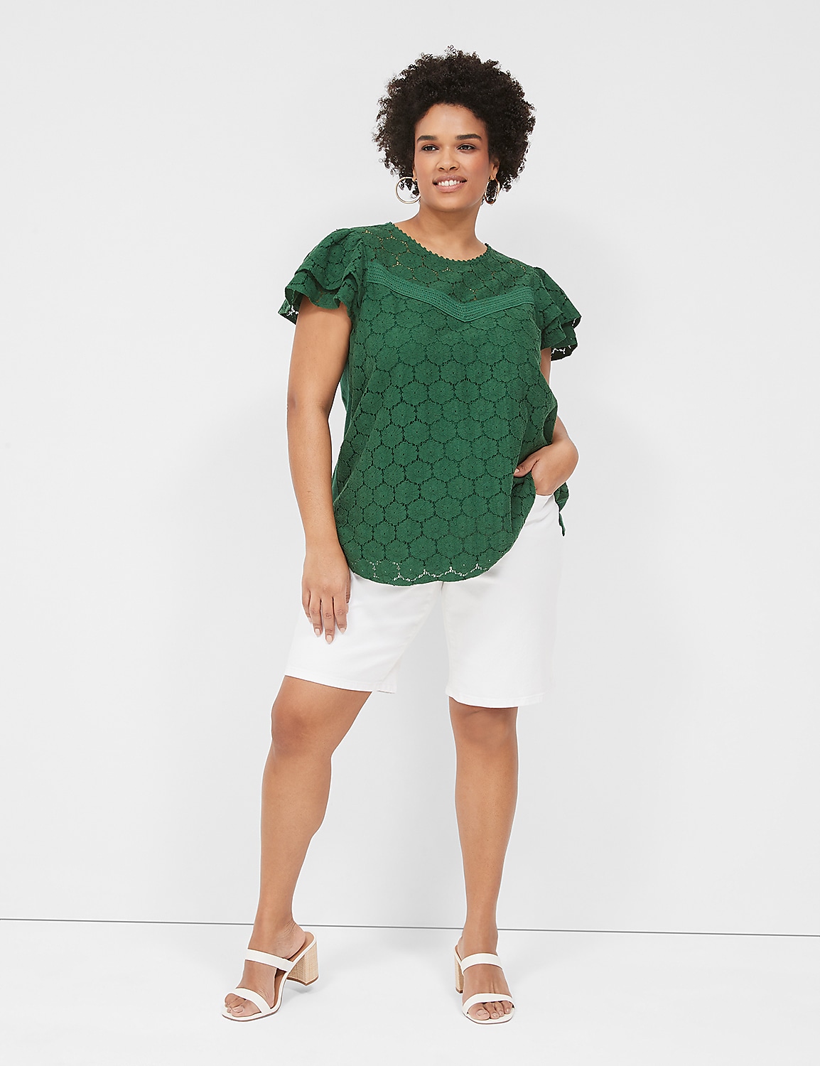 Flutter-Sleeve Crew-Neck Blouse Product Image 3