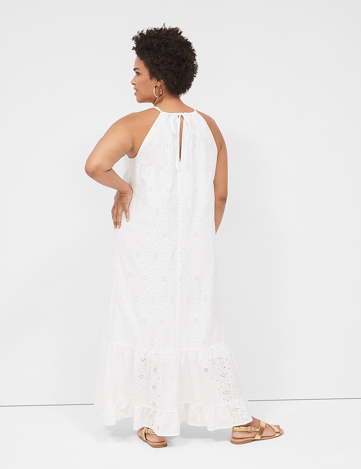 Halter Tie-Neck Tiered Eyelet Maxi Dress Product Image 2