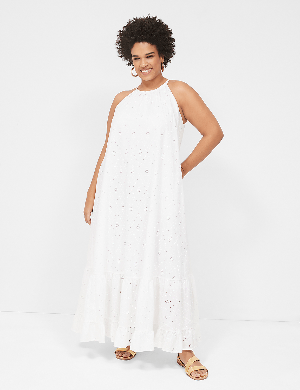 Halter Tie-Neck Tiered Eyelet Maxi Dress Product Image 4