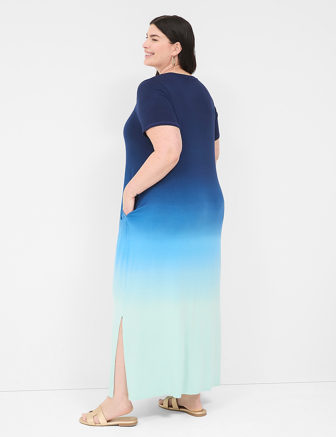 Short-Sleeve Side-Slit Tie Dye Maxi Dress Product Image 2