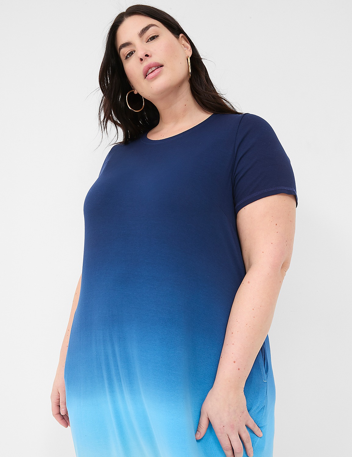 Short-Sleeve Side-Slit Tie Dye Maxi Dress Product Image 3