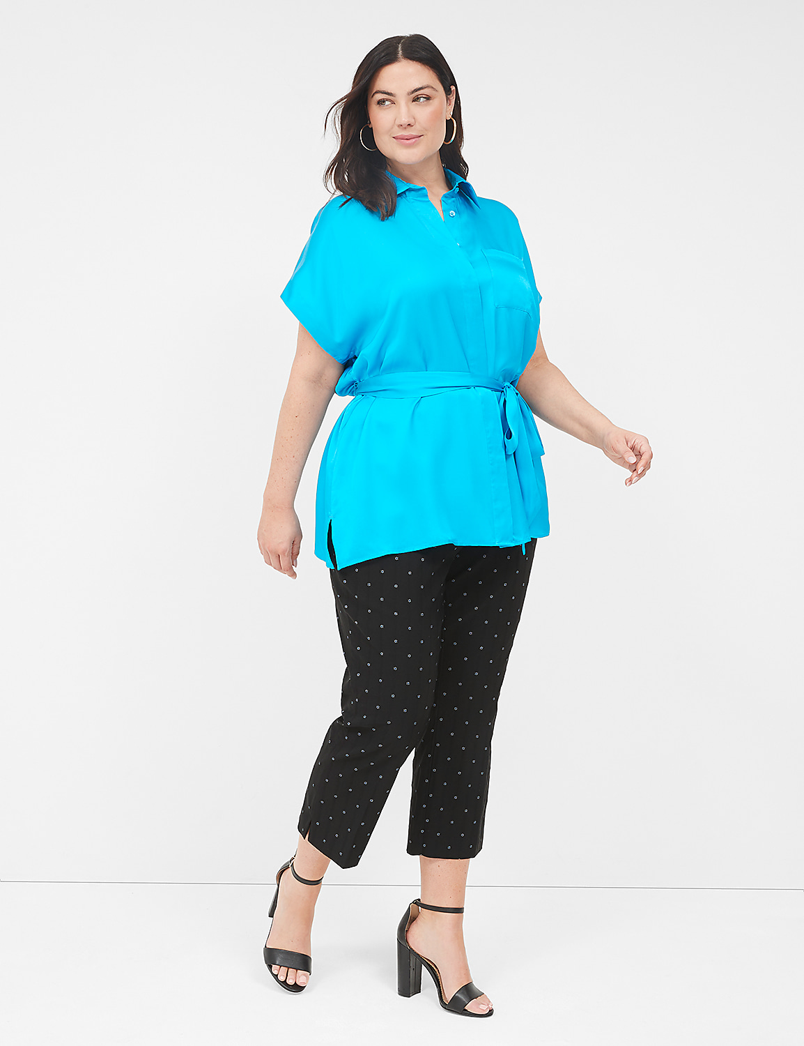 Relaxed Satin Dolman-Sleeve Button-Front Tunic Product Image 3