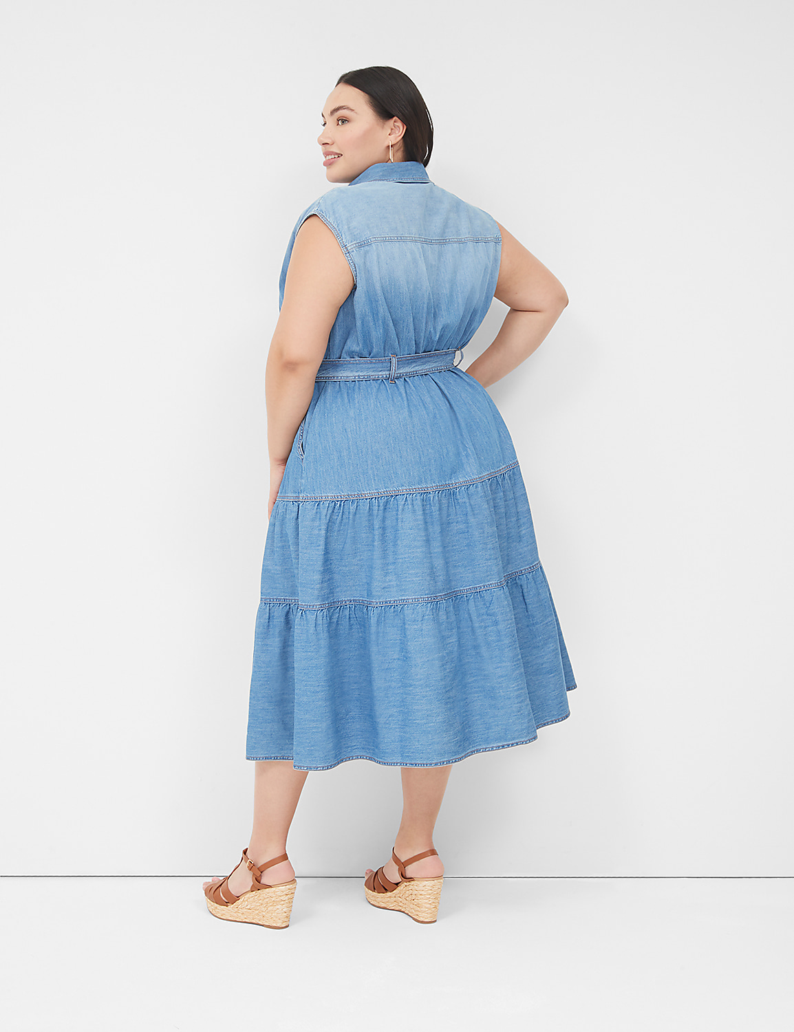 Denim Tiered Midi Dress Product Image 2