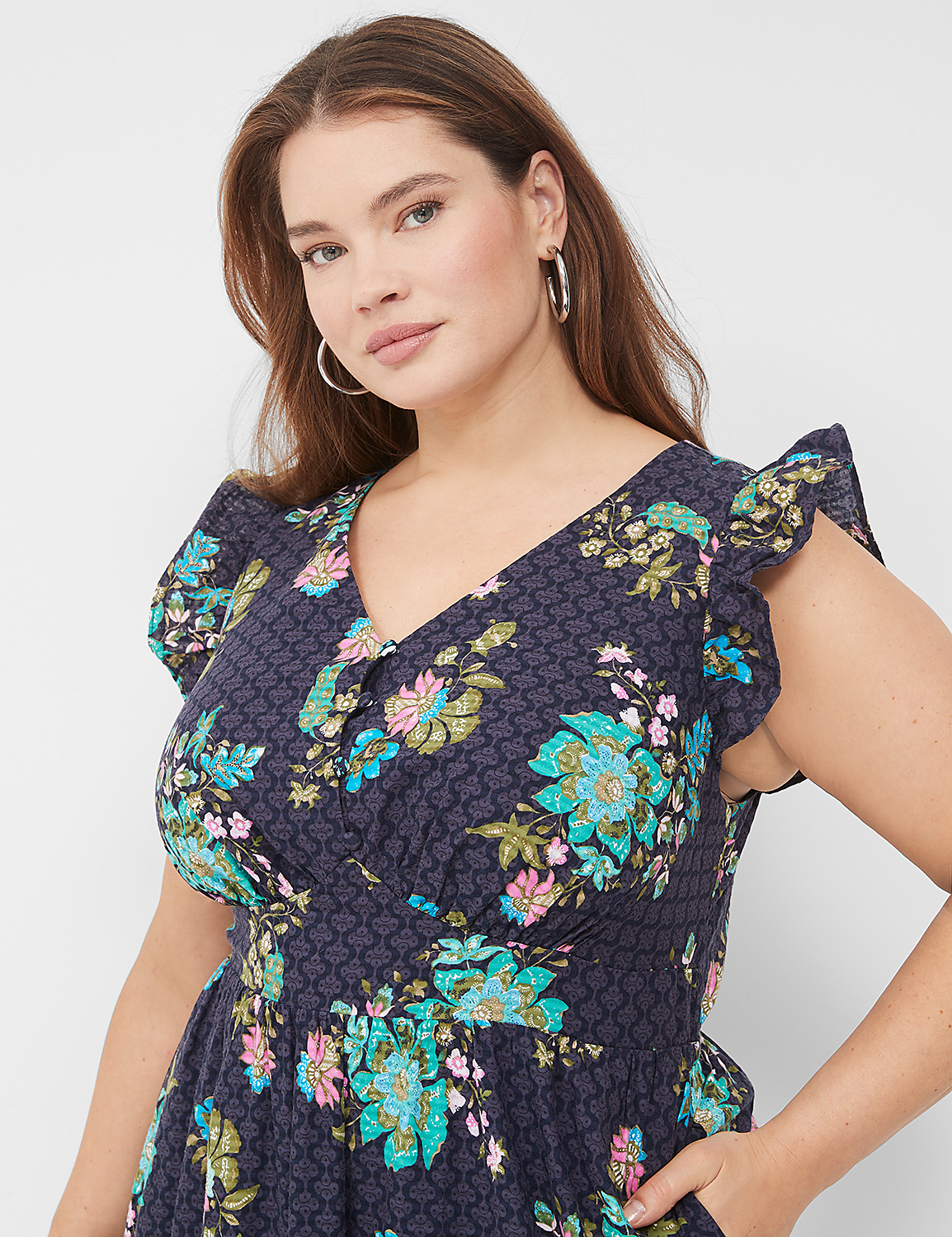 Flutter-Sleeve Button-Front Maxi Dress Product Image 3