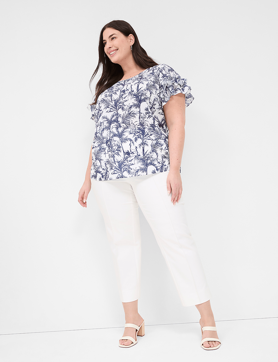 Flutter-Sleeve Crew-Neck Top Product Image 3