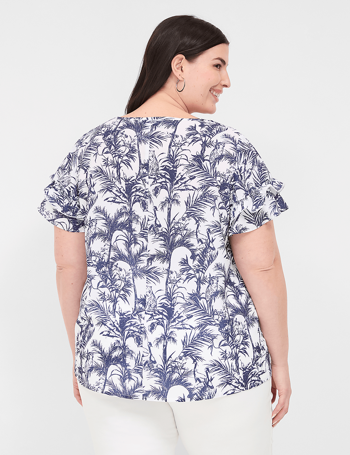 Flutter-Sleeve Crew-Neck Top Product Image 2