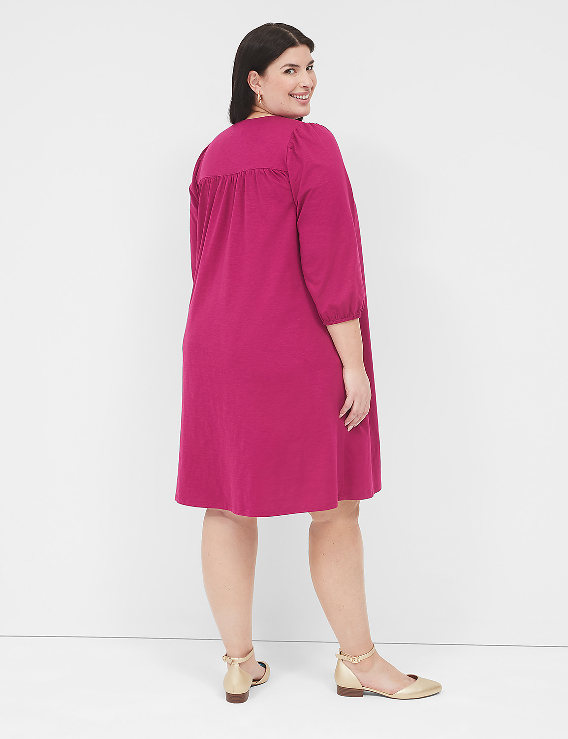 3/4-Sleeve Eyelet-Detail Swing Dress Product Image 2