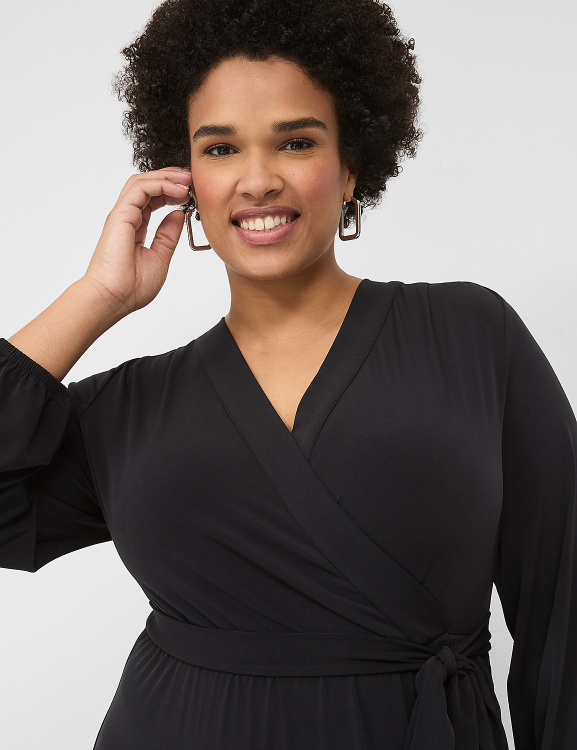 Long-Sleeve Faux-Wrap Jersey Midi Dress Product Image 3